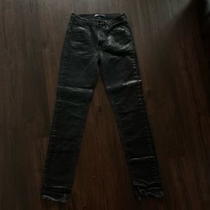Zara waxed distressed straight black jeans